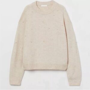 H&M Faux Pearl Embellished Cream/tan Sweater Size XXL